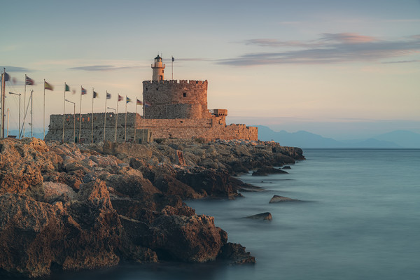 Rhodes Fort of Saint Nicholas at Sunrise Picture Board by Antony McAulay