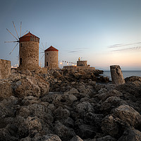 Buy canvas prints of Rhodes Windmills and Fort at Blue Hour by Antony McAulay