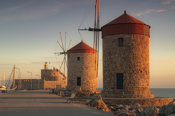 Rhodes Windmills and Fort Path Side Picture Board by Antony McAulay