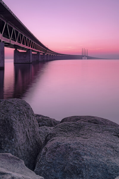 Oresunds Bridge at Pink Sunset  Picture Board by Antony McAulay