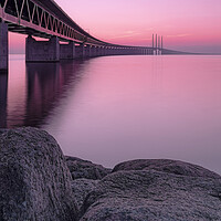 Buy canvas prints of Oresunds Bridge at Pink Sunset  by Antony McAulay