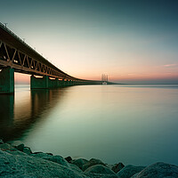 Buy canvas prints of Oresunds Bridge at Sundown Panorama by Antony McAulay