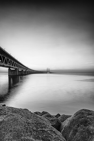 Oresunds Bridge at Sunset in Monochrome Picture Board by Antony McAulay
