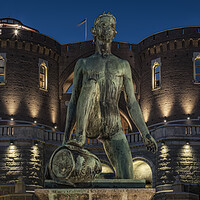 Buy canvas prints of Helsingborg Boy David Statue at Night by Antony McAulay
