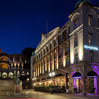 Buy canvas prints of Helsingborg Old Bank Building Corner at Night by Antony McAulay