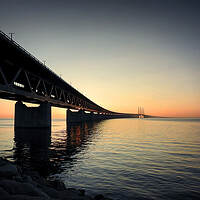 Buy canvas prints of Oresunds Bridge Silhouetted at Sunset by Antony McAulay
