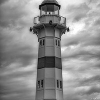 Buy canvas prints of Malmo Harbour Lighthouse in Black and White by Antony McAulay