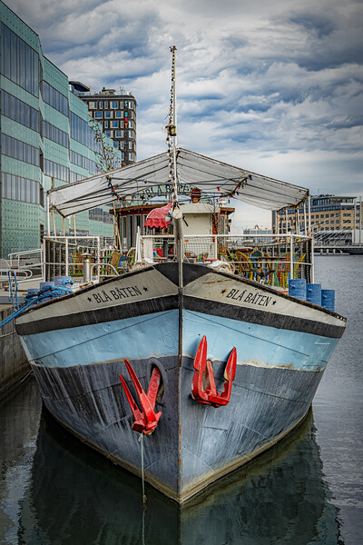 Malmo Blue Boat Picture Board by Antony McAulay