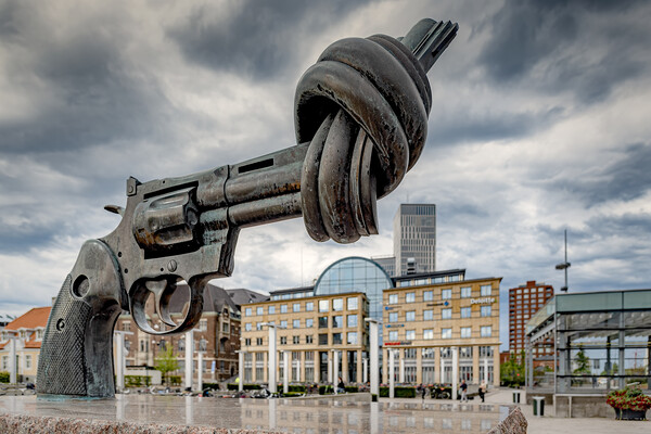 Malmo Knotted Gun Sculpture Picture Board by Antony McAulay