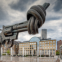 Buy canvas prints of Malmo Knotted Gun Sculpture by Antony McAulay