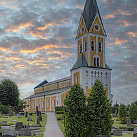 Buy canvas prints of Brakne Hoby Church Sunset Sky by Antony McAulay