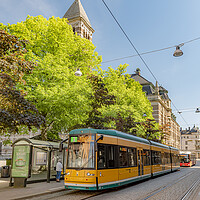 Buy canvas prints of Norrkoping Stationary Tram by Antony McAulay
