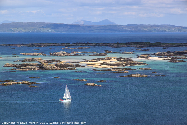Yacht sailing therough the Skerries off Arisaig Picture Board by David Morton