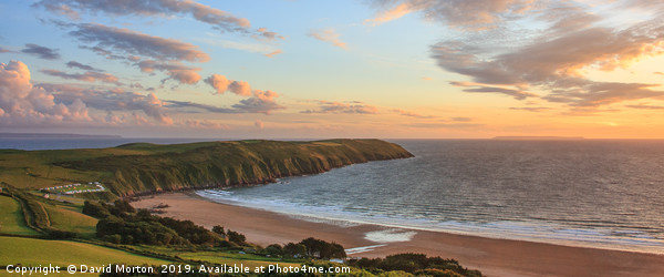 Putsborough and Baggy Point Panorama at Sunset Framed Mounted Print by David Morton
