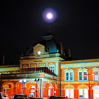 Buy canvas prints of Full Moon Above Norwich Train Station, England by Vincent J. Newman