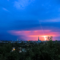 Buy canvas prints of Lightning over Norwich, U.K by Vincent J. Newman