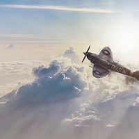 Buy canvas prints of Spitfire over the sun by Steve Hardiman