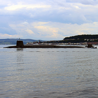 Buy canvas prints of Royal Navy submarine on the Clyde by Jane Braat