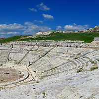 Buy canvas prints of Greek Roman Amphitheatre Panorama by Gwion Healy