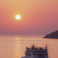 Buy canvas prints of Passenger ferry at sunset by Bridget McGill