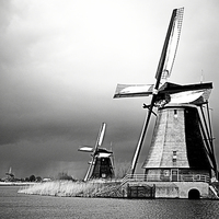 Buy canvas prints of Windmills at Kinderdijk, Holland by Bridget McGill