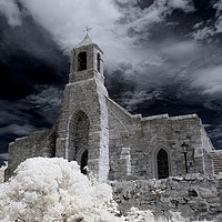 Buy canvas prints of An Infrared shot of the old church on Lindisfarne. by Jim Ripley