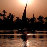Buy canvas prints of Nile Feluccas at Sunset by Jacqueline Burrell