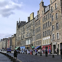 Buy canvas prints of Shops in The Royal Mile by Paul Williams