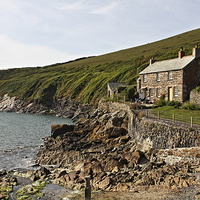 Buy canvas prints of  Cottages in a Cornish Sea Inlet by Paul Williams