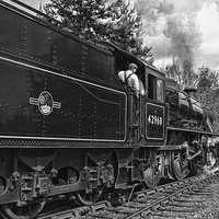 Buy canvas prints of Driving the Train b/w by Paul Williams