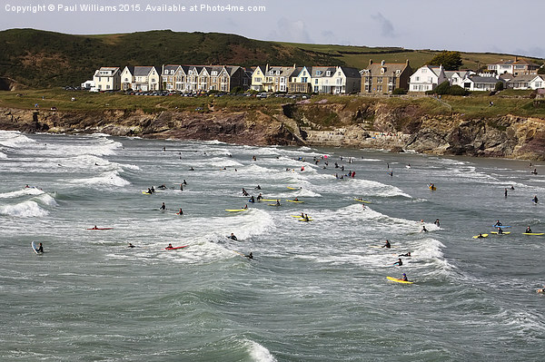  Polzeath Village with Surfers Picture Board by Paul Williams