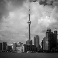 Buy canvas prints of  CN Tower & Toronto Skyline Ontario Canada - Black by Chris Curry