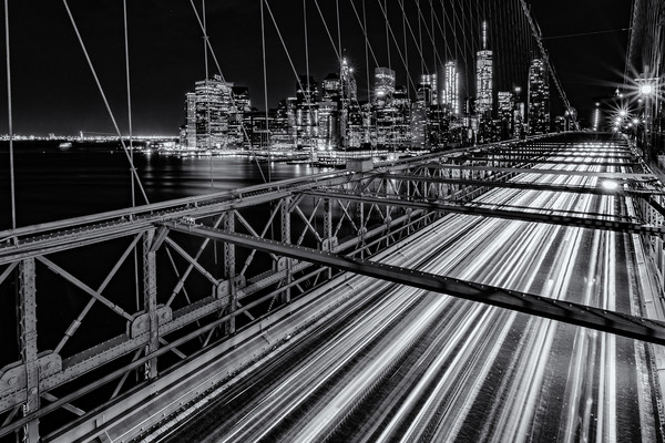New York City At Night Brooklyn Bridge Picture Board by Chris Curry