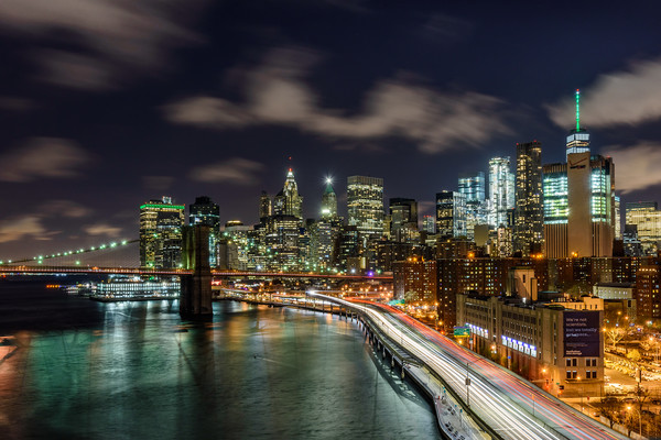 New York City Lights & Brooklyn Bridge Picture Board by Chris Curry