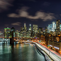 Buy canvas prints of New York City Lights & Brooklyn Bridge by Chris Curry