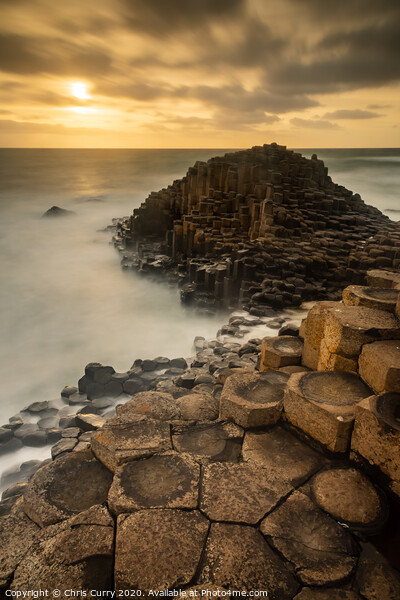 Giants Causeway Sunset Northern Ireland County Antrim Coast Picture Board by Chris Curry