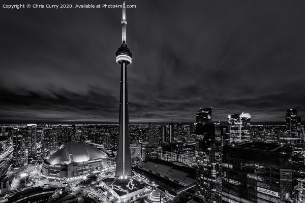 Toronto Downtown Cityscape CN Tower Black and Whit Picture Board by Chris Curry