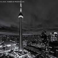 Buy canvas prints of Toronto Downtown Cityscape CN Tower Black and Whit by Chris Curry