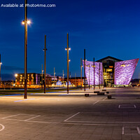 Buy canvas prints of Titanic Belfast Harland and Wolff Cranes At Night Northern Ireland by Chris Curry