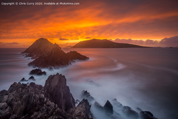 Dunmore Head Fiery Sunset Dingle Peninsula County  Picture Board by Chris Curry