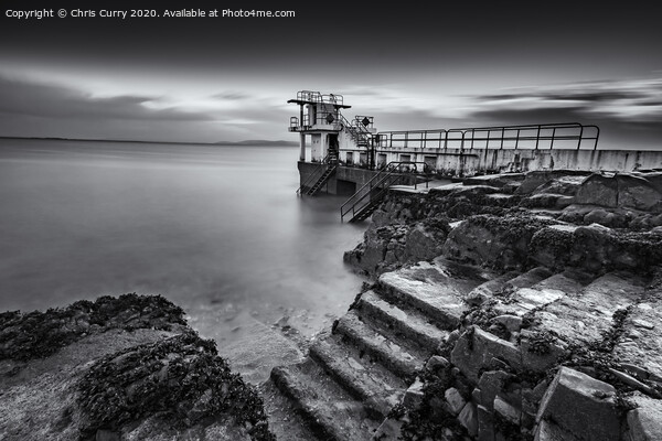 Blackrock Diving Tower Salthill Galway Ireland Black and White Seascape Picture Board by Chris Curry