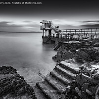 Buy canvas prints of Blackrock Diving Tower Salthill Galway Ireland Black and White Seascape by Chris Curry