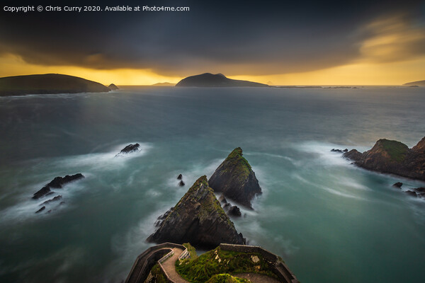 Dunquin Pier Sunset Storm Dingle Peninsula County Kerry Ireland Picture Board by Chris Curry