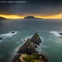 Buy canvas prints of Dunquin Pier Sunset Storm Dingle Peninsula County Kerry Ireland by Chris Curry