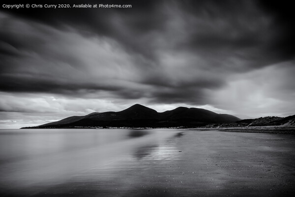 Murlough Beach Mourne Mountains Black and White County Down Northern Ireland Picture Board by Chris Curry