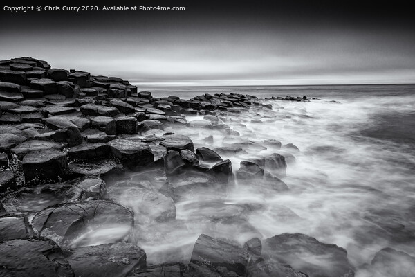 Giants Causeway Black and White Antrim Coast Northern Ireland Picture Board by Chris Curry
