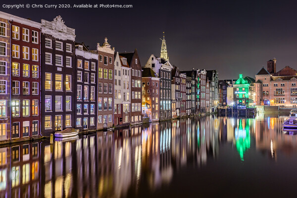Amsterdam At Night Dancing Canal Houses Damrak  Picture Board by Chris Curry