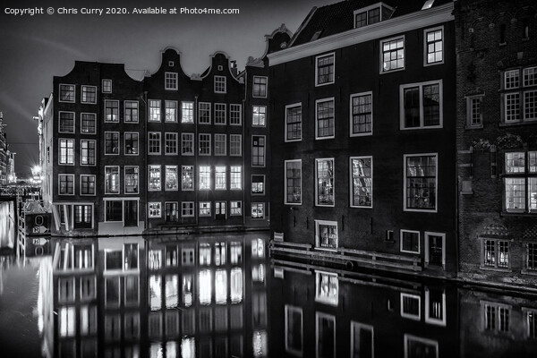 Amsterdam Black and White Canal Houses Picture Board by Chris Curry