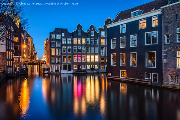 Amsterdam Night Reflections Canal Houses Picture Board by Chris Curry