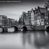 Buy canvas prints of Amsterdam Black and White Cityscape Keizersgracht Canal by Chris Curry